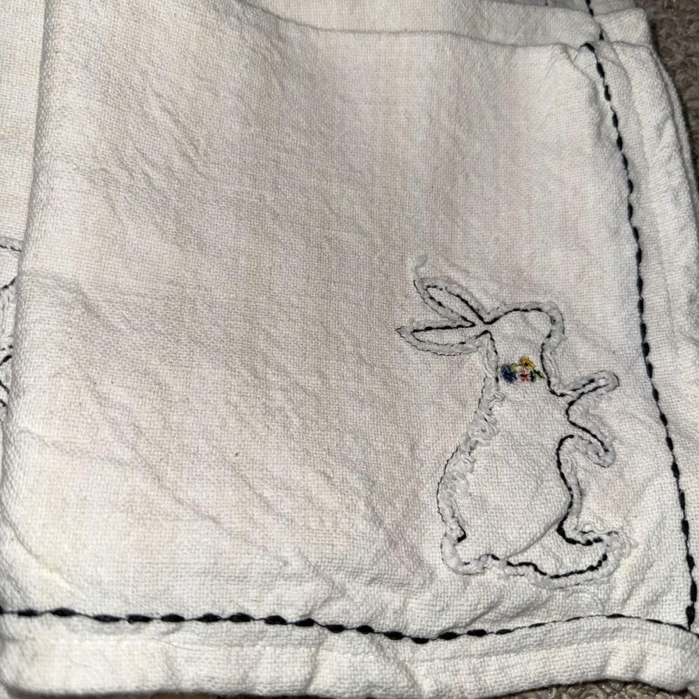 Bunny Tales Bunny Rabbit Embroidered  Cloth Napkins Set Of 11 Cream Striped‎